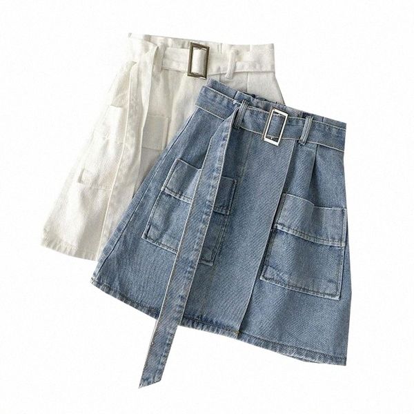

skirts skirts summer denim mini skirt with belt fashion women short high waist a-line ladies harajuku women's b7rb#, Black