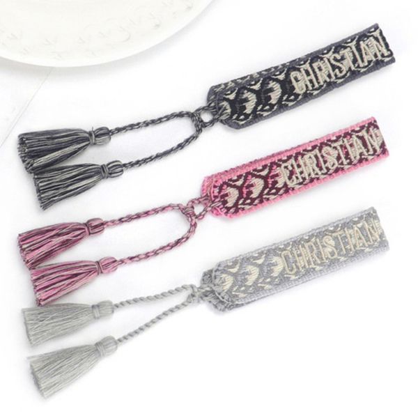 

classic brand luxury embroidery bracelets fashion women men bangles friendship charm bracelet woven adjustable tassel vintage couple braided, Golden;silver