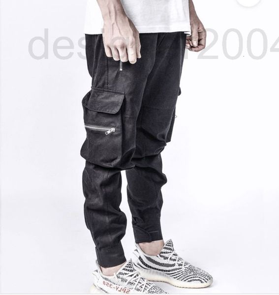 

men's pants designer street foot slim leggings pocket zip casual pants dark black men's cvxm