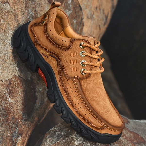 

outdoor shoes autumn 2022 brown tie flexible breathable wear-resistant shock-absorbing anti-skid anti-collision soft sole suitable for men, Red;white