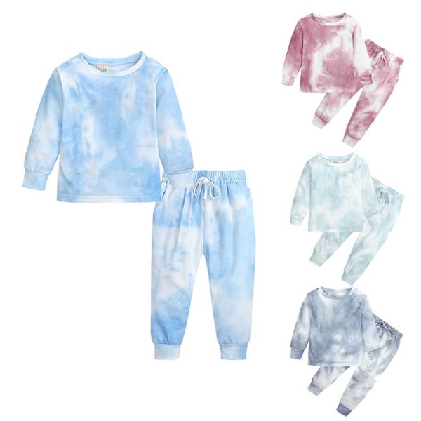 

fall winter baby boy girl tie dye set clothes christmas children cotton t shirt trouser 2pc suit kid boutique outfit 2-8 year300d, White