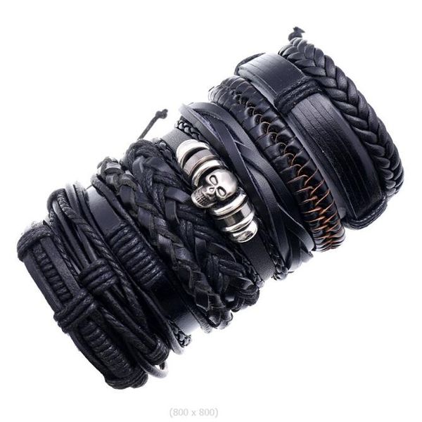 

men woman cowhide bracelet diy beaded strands black skull hip hop combination suit bracelet 10styles/1set