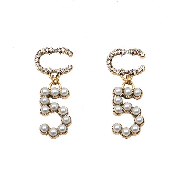 

19 style 18k gold plated luxury brand designers letters stud geometric famous women long eardrop crystal rhinestone pearl earring bride wedd, Golden;silver