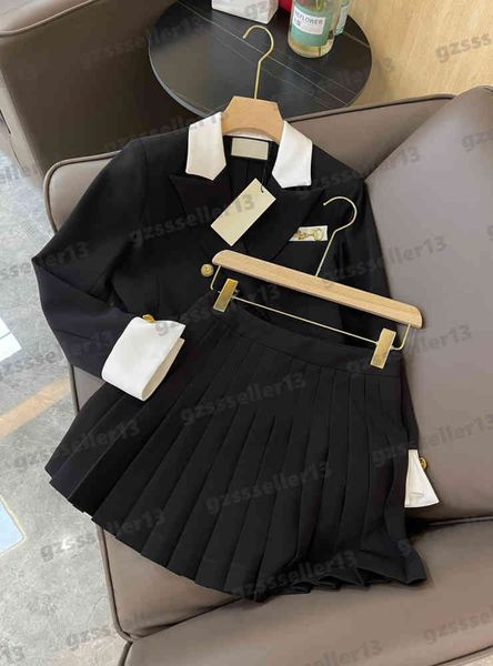 

womens two pieces dress gu casual 2 piece sets fashion brand metal button lapel blazer and skirt suit designer women clothing 0912, White