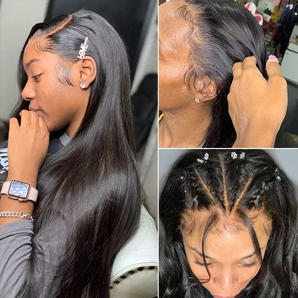 

long 5x5 human hair glueless wigs transparent hd lace closure wig straight kinky curly body water loose deep natural color 14-40inch 150% 18, Black;brown
