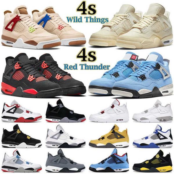

2022 mens women basketball shoes 4s jumpman 4 red thunder wild things university blue black cat fire motorsports sail metallic purple men