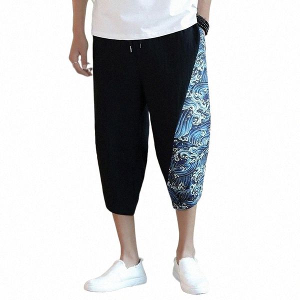 

men's pants men's pants summer cotton harem men casual hip hop trousers carpi bloomers calf-length joggers streetwear clothing xxx, Black