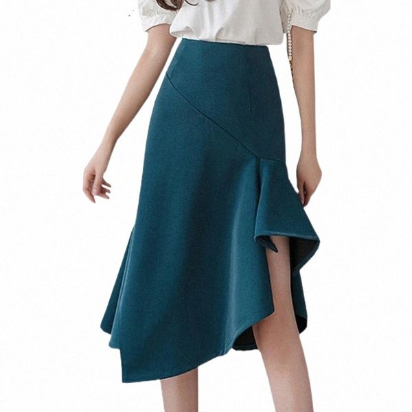 

skirts skirts shintimes irregular fishtail women clothing woman high waist ruffles blue skirt summer wrap 2022 faldas 99vx#, Black