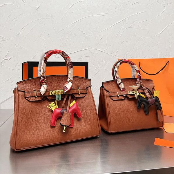 

tote shopping bag brand designer birkin handbag litchi pattern women totes pony leather 25cm 30cm 35cm fashion large capacity
