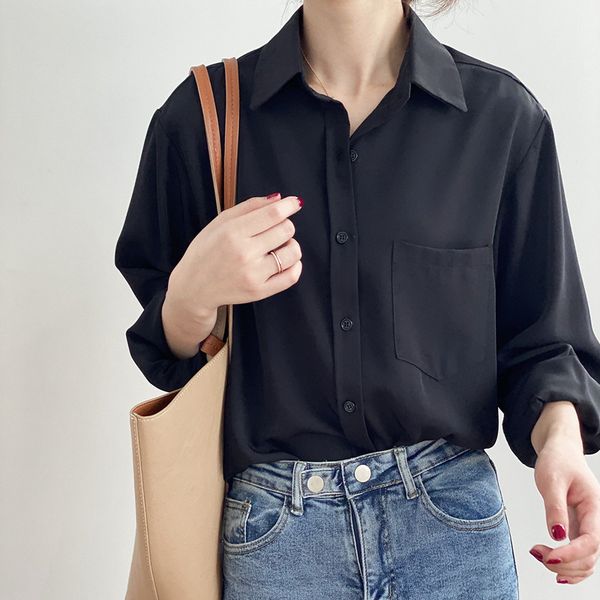 

all match vintage elegant solid blusas blouses women korean style loose casual white women autumn long sleeve shirt