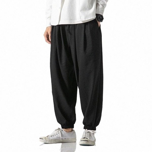 

men's pants men's pants jddton men cross-pants linen flax loose thin male fashion casual hip hop vintage full length trouser stree, Black