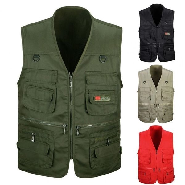 

men's vests male casual summer sleeveless work men classic multi pocket pograph waistcoat tactical masculino overall jacket 220902, Black;white
