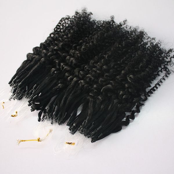 

2022 popular style ce certificated micro ring hair extensions 400s/lot kinky curly loop hair black natural color