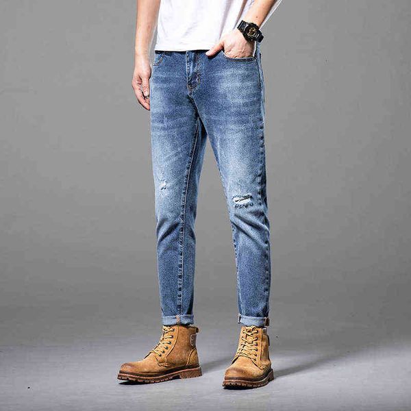 

thin summer light jeans men's fashion brand personality trend elastic leisure high-end pantsj6ce, Blue