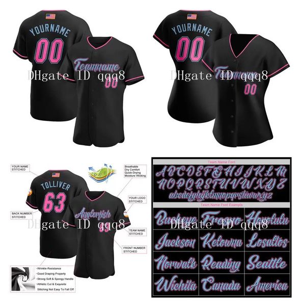 

baseball jersey custom black pink-light blue authentic american flag fashion