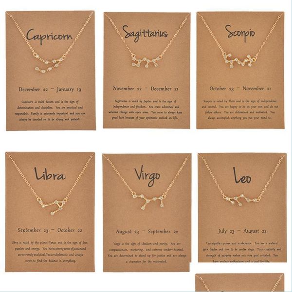 

other cardboard star zodiac sign 12 constellation necklaces crystal charm gold chain choker for women birthday jewelry gift 20 sport1 dhou8, Silver