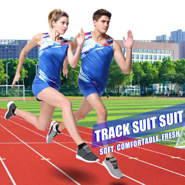 

men running sets marathon jogging suit for women vest and shorts 2 pieces set racing kits track and field clothing, Black;blue