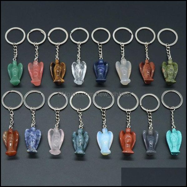 

key rings healing reiki chakra carved angel natural stone key rings pendant keychain crystal chakras quartz chains jewelry newdhdh8j1, Slivery;golden