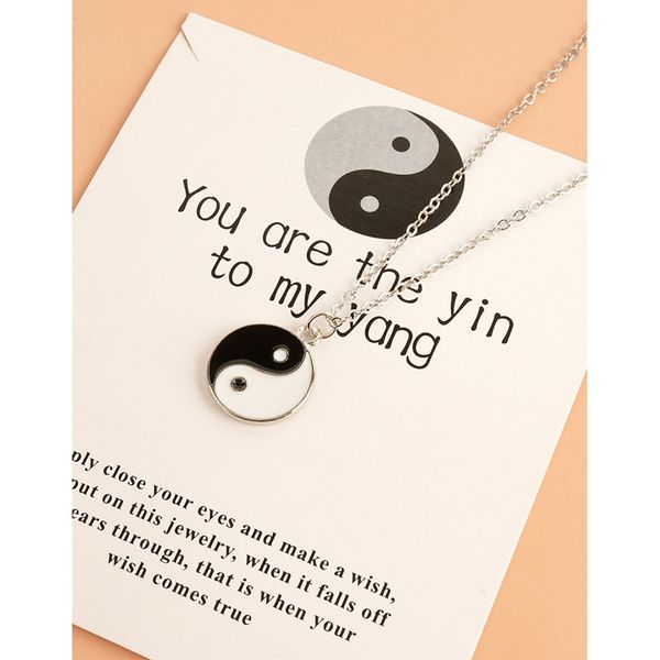

chinese style tai chi yin yang gossip necklace alloy drip oil clavicle chain, Silver