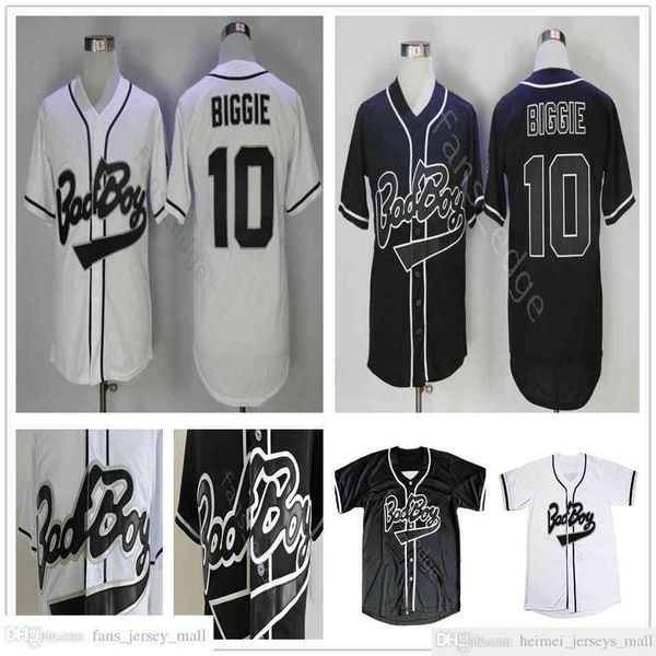 

b.i.g. biggie smalls baseball jersey the notorious movie bad boy #10 biggie black white stitched film buttons jerseys shirts size s-xxxl