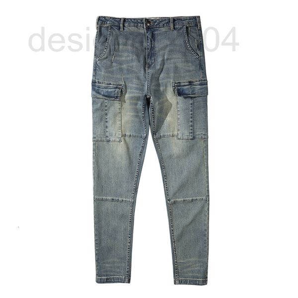 

men's jeans designer slim fit men's fashion washing old patchwork overalls jeans pants new 8aj0, Blue