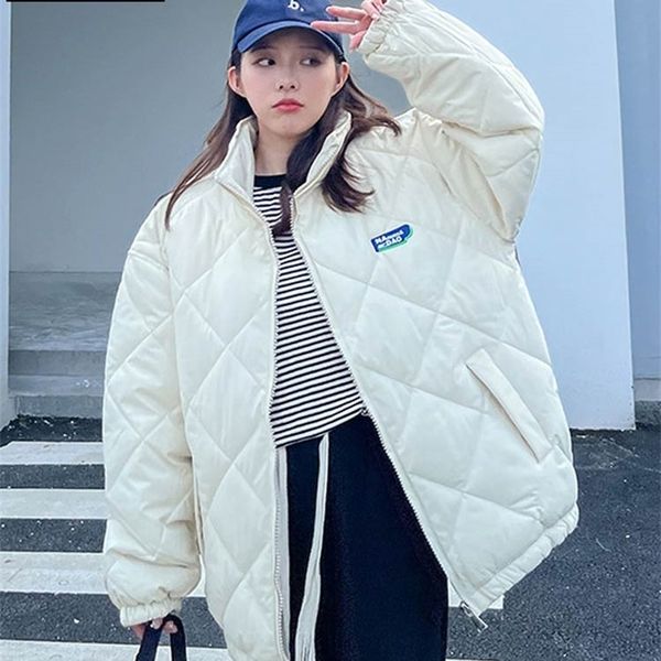 

womens down parkas greller stand collar oversized winter jacket for women solid fashion female ladies cotton padded outerwear winter coat pa, Black