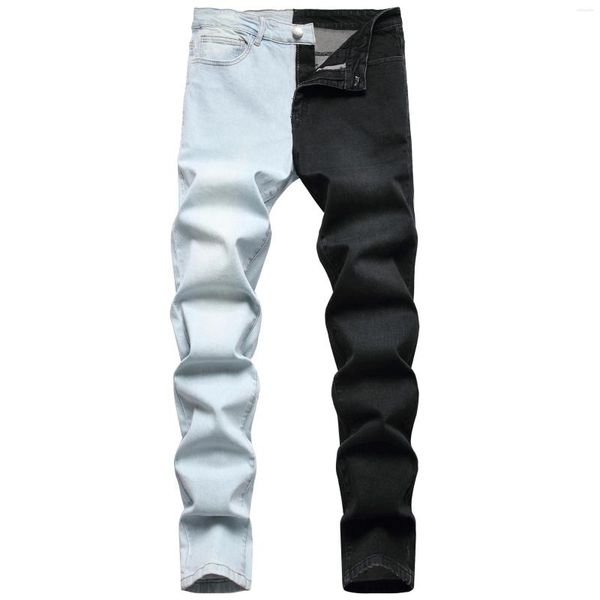 

men's jeans spliced two-tone trousers stitching two-tone elastic, Blue