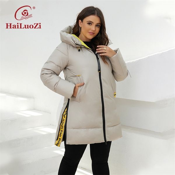 

womens down parkas hailuozi winter womens jackets pocket thick hooded cotton parka warm female outwear long women coat 872 220902, Black