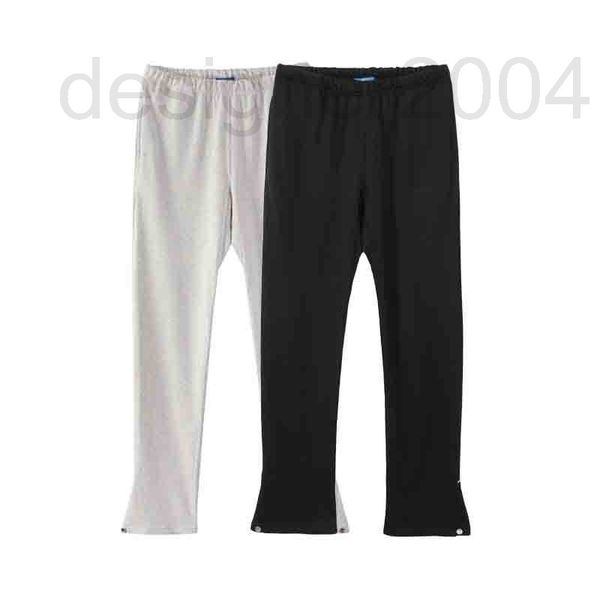 

men's pants designer vibe fenggao street thin pure color embroidered button micro flare terry pants hm23, Black
