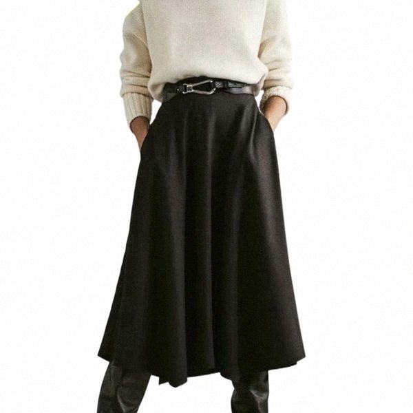

skirts women winter woolen thick midi skirt faldas mujer vintage side zipper ladies elegant chic mid calf skirts 4c85 23im#, Black