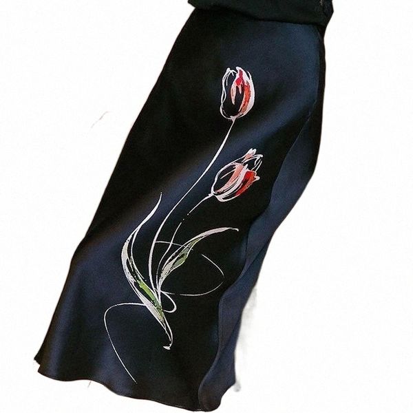 

skirts skirts acetate printed women summer vintage 2022 black high waist straight knee-length office lady elegant h9rb#