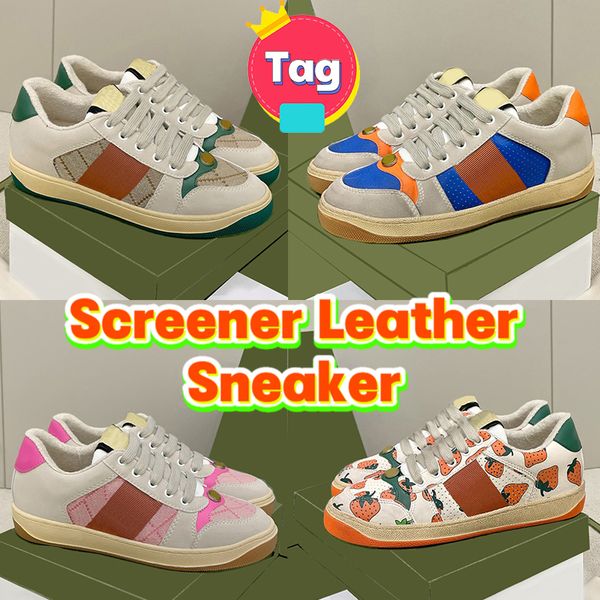 

luxury screener mens casual shoes classic vintage leather web sneaker beige ebony green obsidian grey jewelry embellished men women fuchsia, Black
