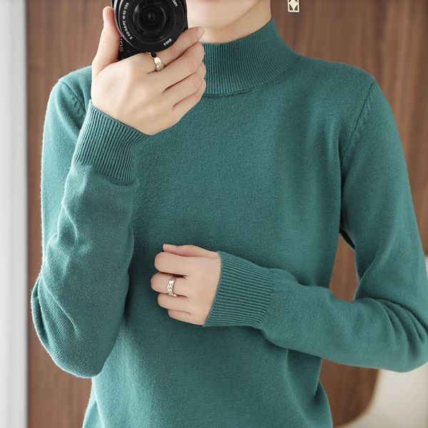 

autumn and winter new half turtleneck sweater women loose regular solid color temperament soft all-match knitted bottoming shirt, White;black