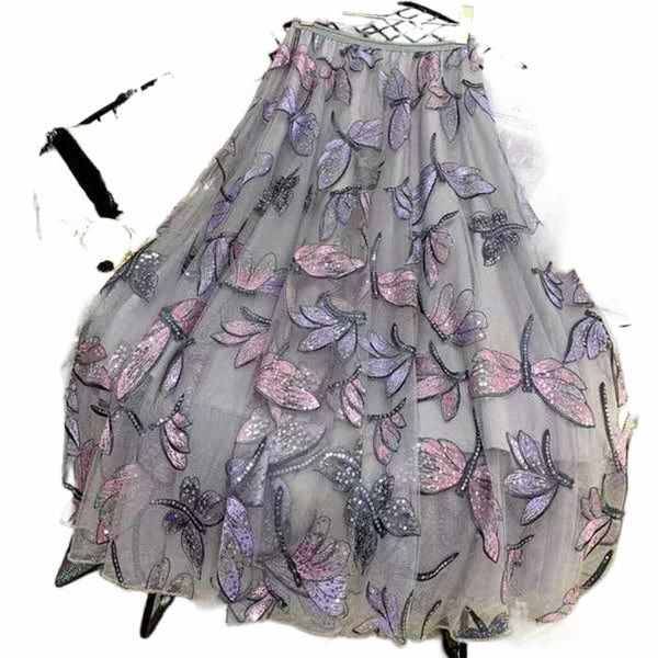 

skirts sequined design high waist skirt women embroidery a line midi skirts 2022 arrival summer fashion faldas mujer f6nw#, Black