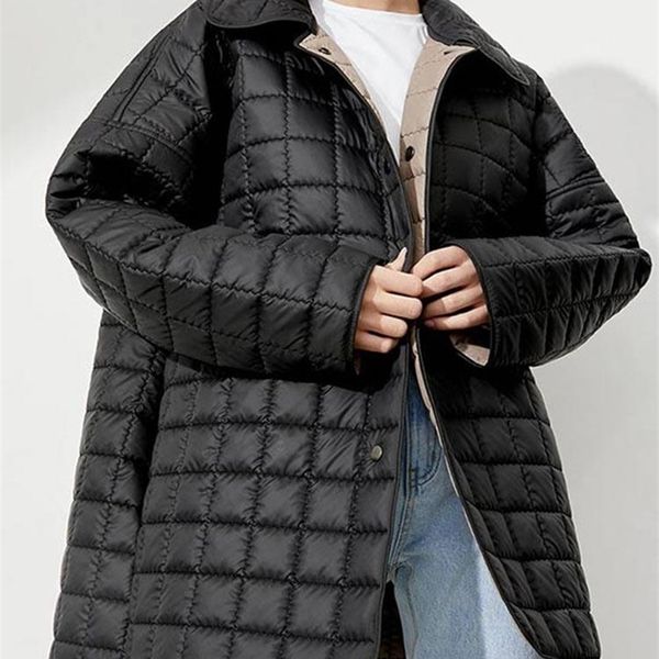 

womens down parkas womens double sided square laceup bread cotton clothes fashion casual loose belted jacket winter midlength jacket 220902, Black
