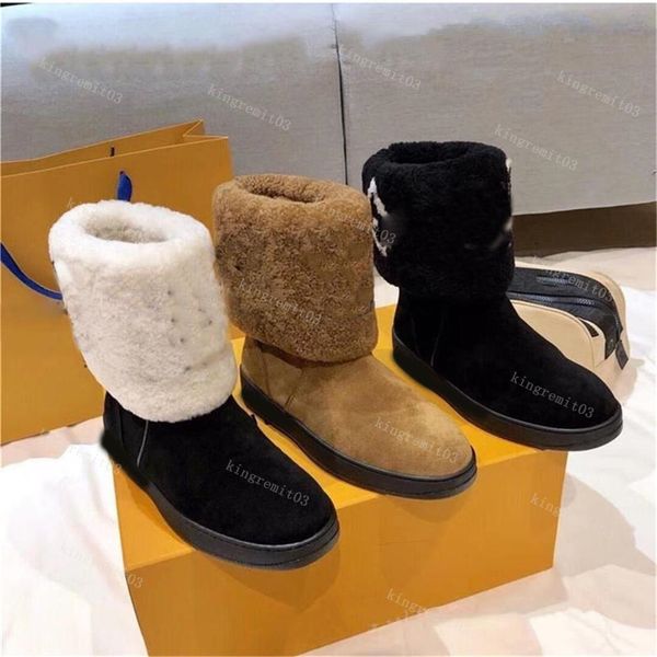 

2023 designer women snow boots leather laureate flat casual shoes soft winter warm girls sheepskin brown black shoe plush fur half ankle boo