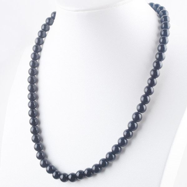 

2022 new trendy natural bead necklace men simple fashion round indian agate stone beaded chain for women's jewelry gift bf302, Silver