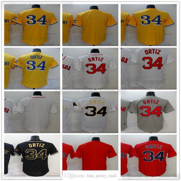 

yellow stitched baseball 34 david ortiz jerseys red grey gray black white gold jersey blank no name number