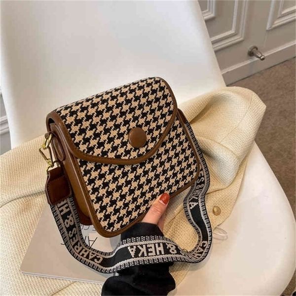 

fashion bag super low wide shoulder strap leisure small square bag bird grid printed plaid pattern autumn and winter net red same