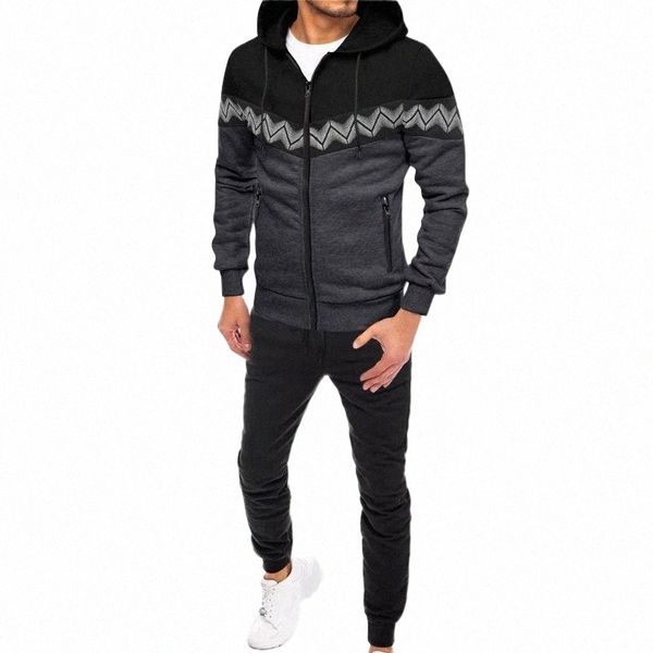 

men's tracksuits men's tracksuits men's two-piece set jackets pant suit striped stitching zipper sweatshirt hooded jacket swe, Gray