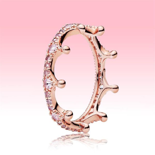 

pink sparkling crown ring 18k rose gold plated wedding jewelry for pandora 925 silver cz diamond wedding rings original box for wo294p, Slivery;golden