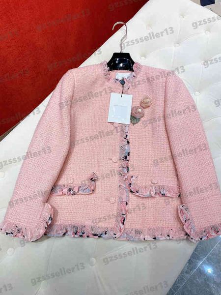 

jacket for women luxury designer cnl camellia flower jackets fashion brand crew neck creative flounce autumn cotton womens jacket, Black;brown