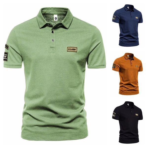 

men's polos men's outdoor military style us style short-sleeved lapel t-shirt casual button t-shirt 220902, White;black