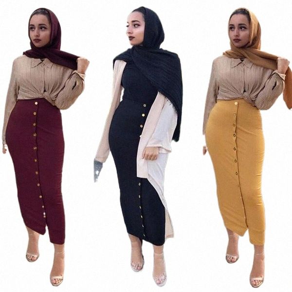 

skirts skirts faldas mujer moda 2022 womens jupe longue femme abaya high waist button bodycon pencil maxi long skirt islamic f4qz#, Black