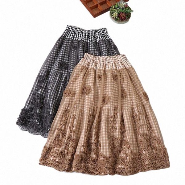 

skirts skirts spring sweet fresh series net gauze plaid skirt japanese mori girl three-dimensional embroidered half women h0ml#, Black