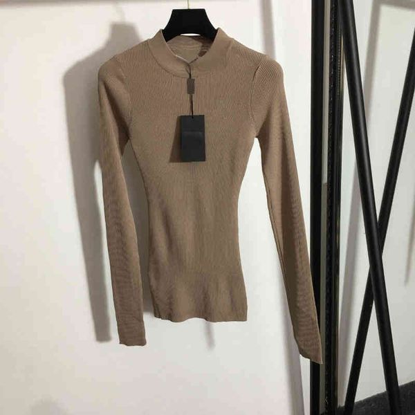 

brand women's tanks y home spring 2022 new letter metal decoration high elastic slim stand collar long sleeve, White