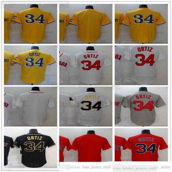 

2021-22 yellow stitched baseball 34 david ortiz jerseys red grey gray black white gold jersey blank no name number man size s-xxxl