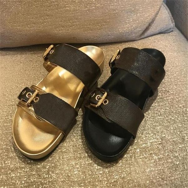 

sandals women slippers slides slipper summer mens luxurys designers real leather platform sandal flats fashion flower shoes ladies2732, Black