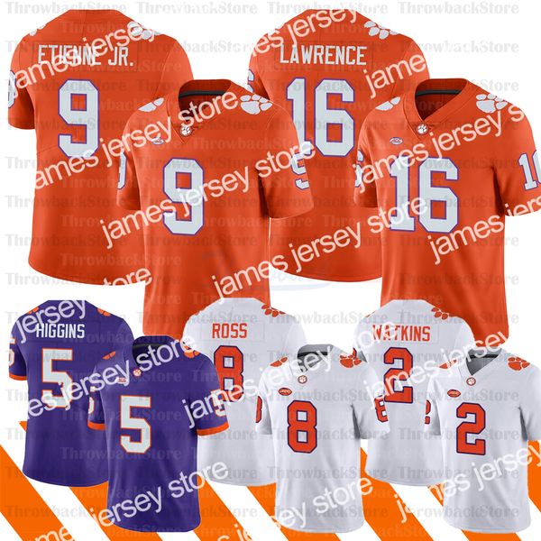 

football jerseys ncaa clemson tigers jersey trevor lawrence tee higgins justyn ross sammy watkins fiesta bowl diamond patch etienne jr. foot, Black;red