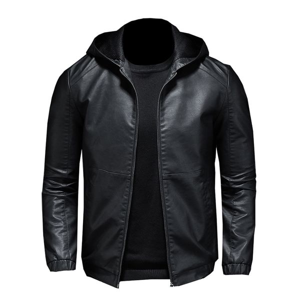 

men's leather faux casual motorcycle pu jacket mens winter autumn fashion jackets male slim hooded warm outwear fleece clothing s-5xl 2, Black